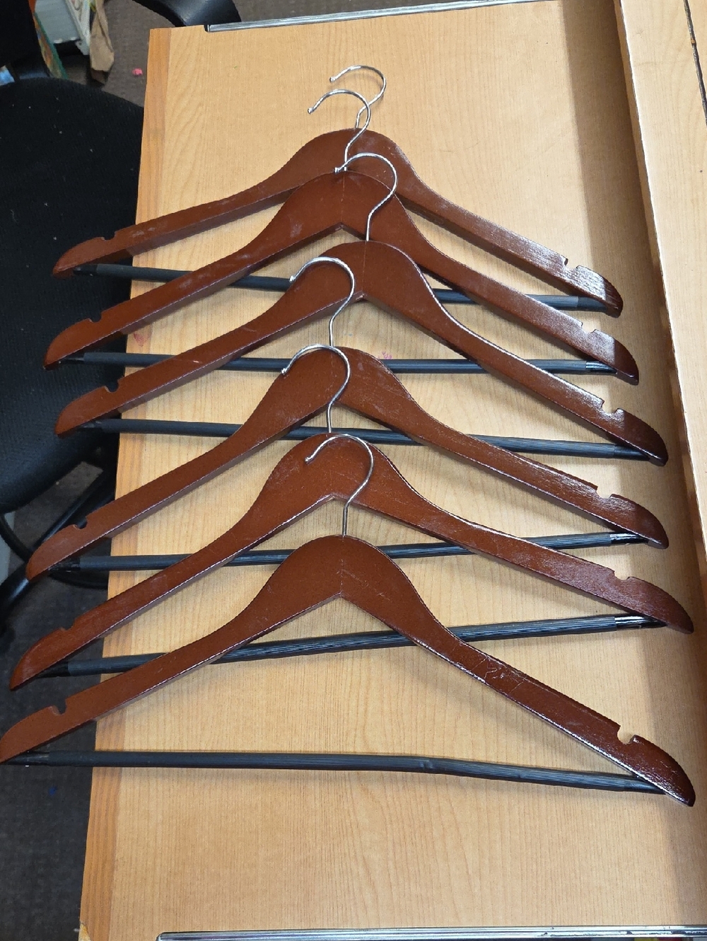 6 premium finished solid wood suit hangers with a non-slip pad
